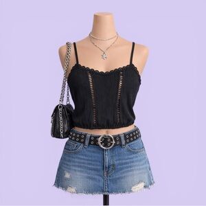 Forever 21 Black Lace Trim Cropped Tank Top Adjustable Straps M Summer Stretchy